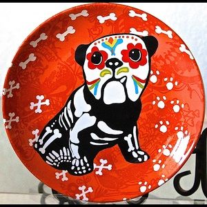 222 FIFTH SKELETON PET BULLDOG SALAD PLATE 8 IN